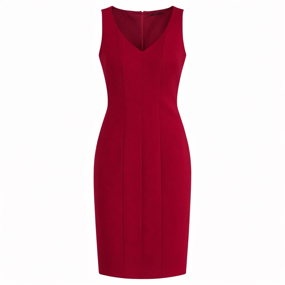 Tahari V-Neck Gwenyth Sleeveless Sheath Dress Deep Red Midi Pencil Dress size 4